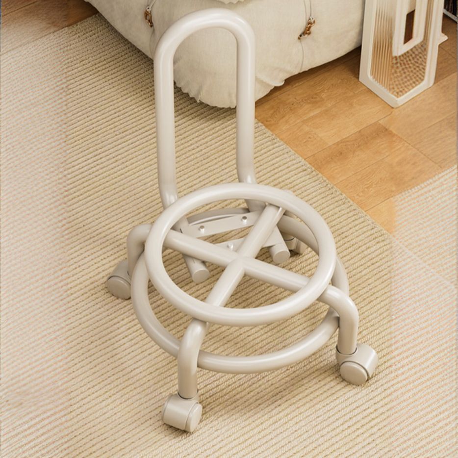 Trendy Circular Solid Color Standard Ottoman with Leatherette Upholstery in Cream/Tan/Amber Color and Rollers