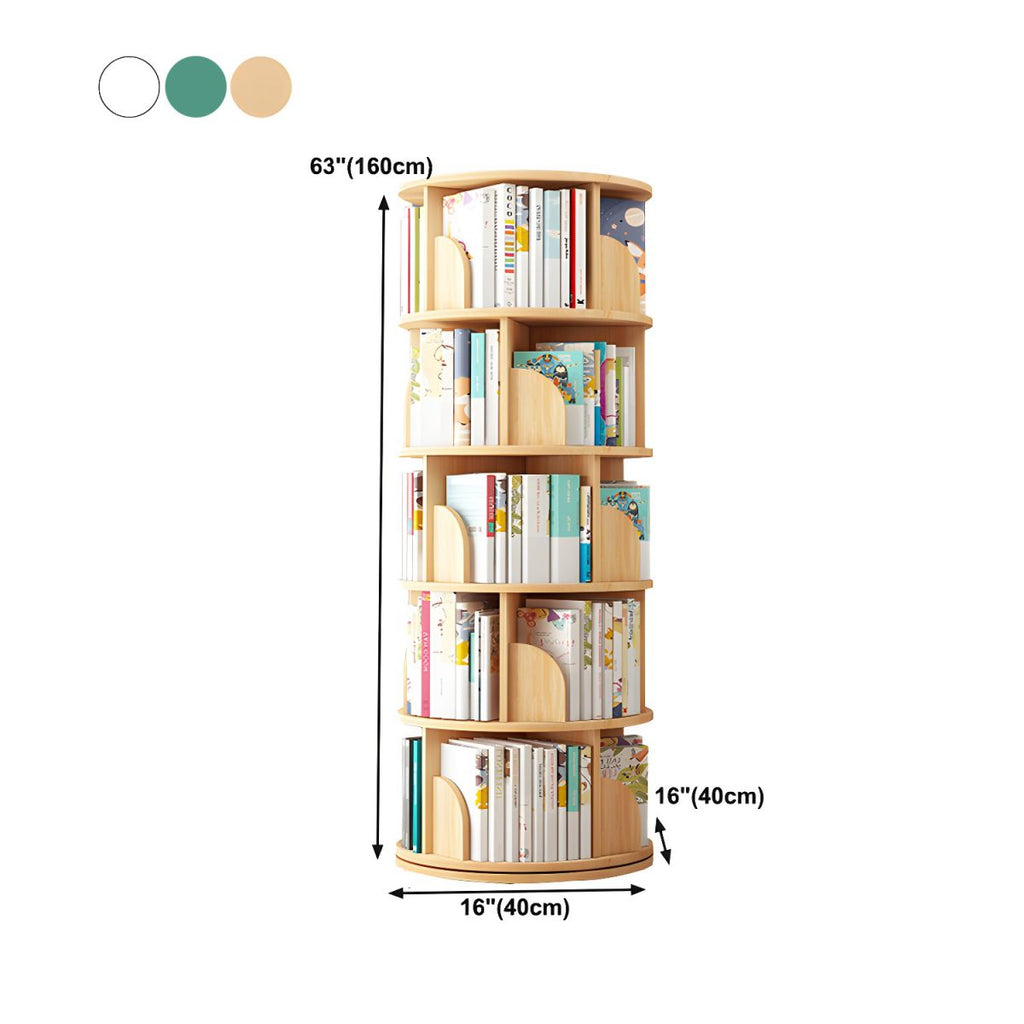 Round Rotatable Bookcase Wooden Open Storage Bookshelf for Home Office