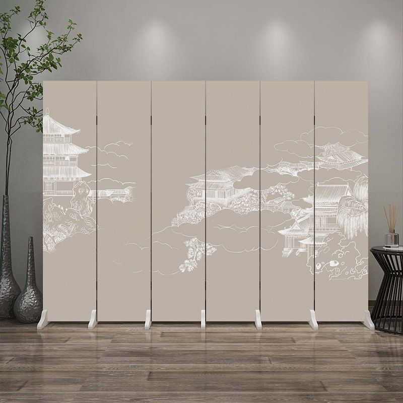 Indoor Opaque Collapsible Room Screen with Pine Wood Frame, 6 Panels, Double Sided Print, and Freestanding Feature