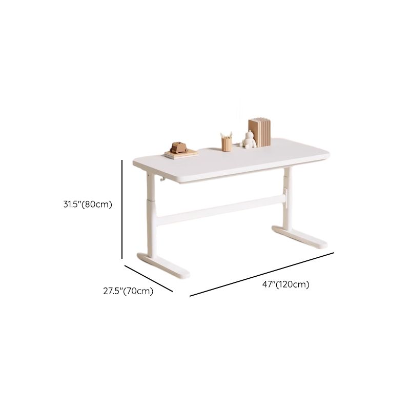 Bend-resistant Trestle Base Table with 1 Drawer, 1 Shelf, Manual Height Adjustment, Chalk Top, and Self-supporting Bookcase