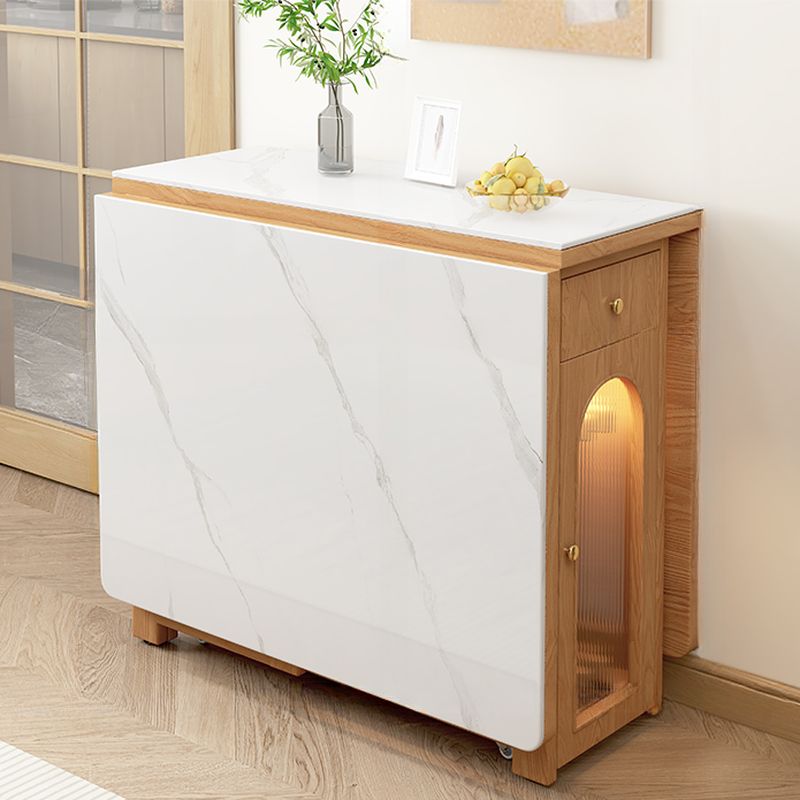 Natural Stone Kitchen & Dining Table, Fold Away Base for 4/6-person Seat with Sintered Stone Tabletop and Leaf