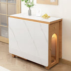 Natural Stone Kitchen & Dining Table, Fold Away Base for 4/6-person Seat with Sintered Stone Tabletop and Leaf
