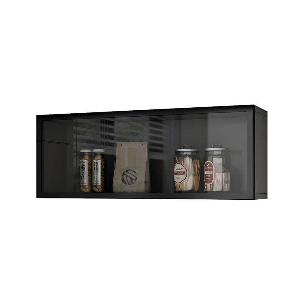 Modern Faux Wood Wall Mounted Display Cabinet with Glass Door