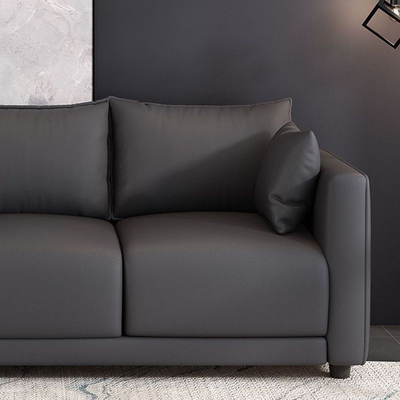 Modern Solid Color Scratch-defiant Standard Sofa in Pu with Black/Dark Grey/Ivory Upholstery, 3-seater, and 2 Pillows