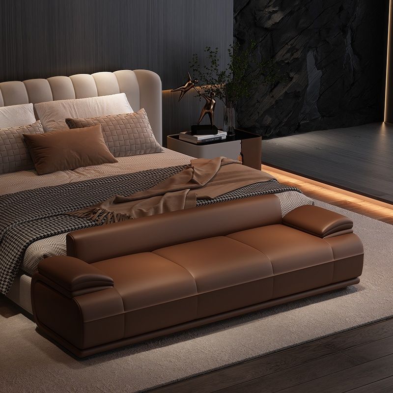Trendy Upholstered Solid Color Accent Bench with Rear Seat Back, Armrest, and Cushioned Comfort