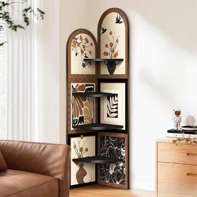 Modern Simple Style Nook Decorative Cabinet with 4 Exterior Shelves, Matte Black Lumber Top