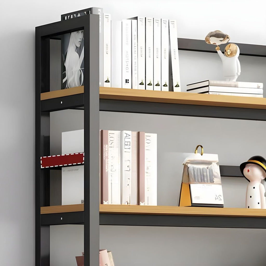 Modern Metal Display Stand with Wooden Shelves and Open Storage