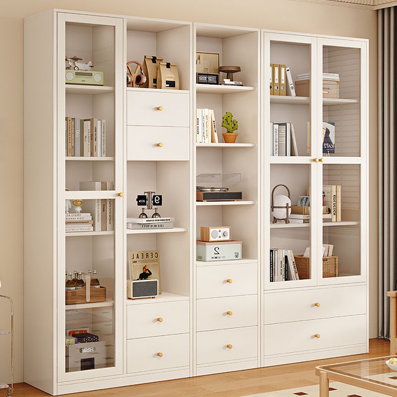 Chalk Rectangular Organizing Shelf with 2-Drawer, 6 Drawers, 5-Drawer, 4 Shelves, 9-Shelf, 6-Shelf in Laminate with Transparent Glass Door and Closed Back