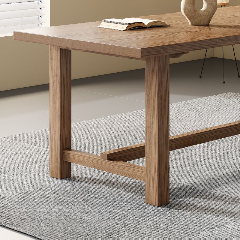 Contemporary Light Brown Solid Wood Kitchen & Dining Table with Trestle Base and Fixed Table for 6-person Seating