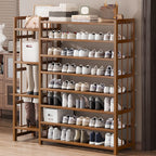 Art Deco Bambusa Rectangle Shoe Rack in Brown with Adjustable Shelves for 21-40 Pairs in Drawing Room