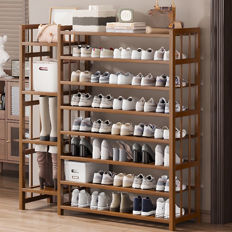 Art Deco Bambusa Rectangle Shoe Rack in Brown with Adjustable Shelves for 21-40 Pairs in Drawing Room