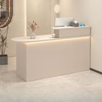Rectangle Manufactured Wood Reception Desk with Stone Top, Locker, Keyboard Tray, and Filing Cabinet