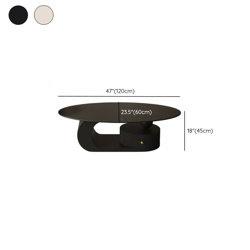 Eclectic Ink/Ivory Stone Oval Single/Nested Accent Table with Abstract Base and 1 Drawer