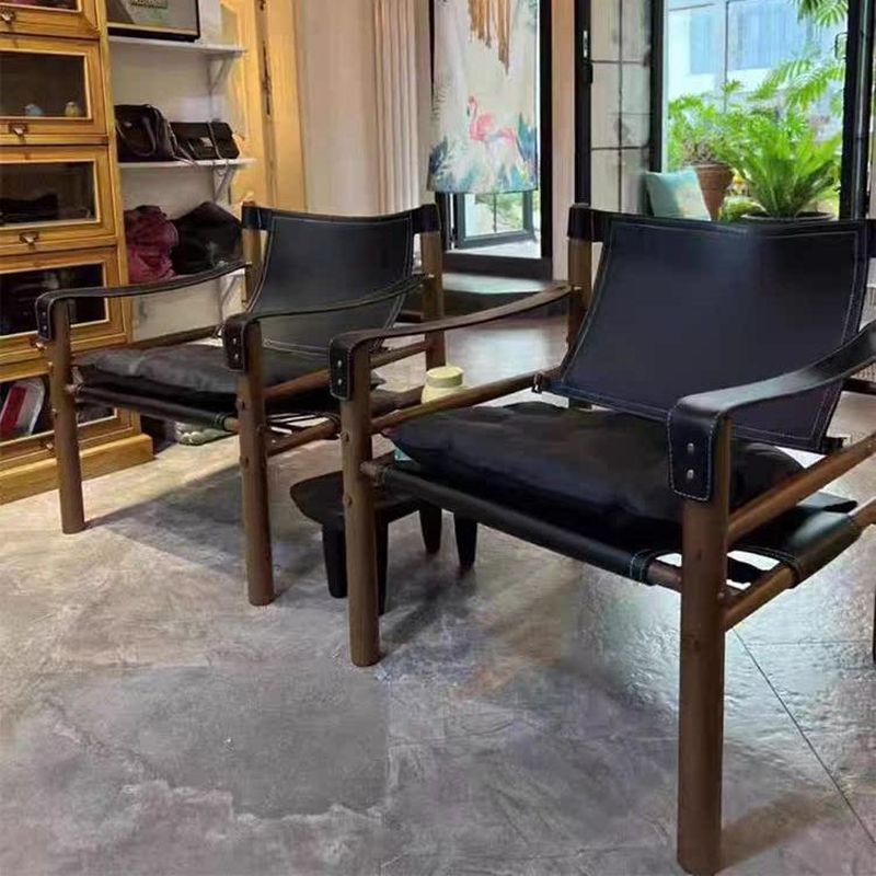 Art Deco Solid Color Arm Chair with Sling Back in Ink/White/Olive Green and Arms