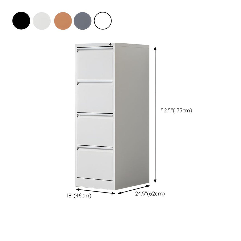 Modern Steel Vertical Filing Cabinet with Lock, Drawers & Self-Close Glides