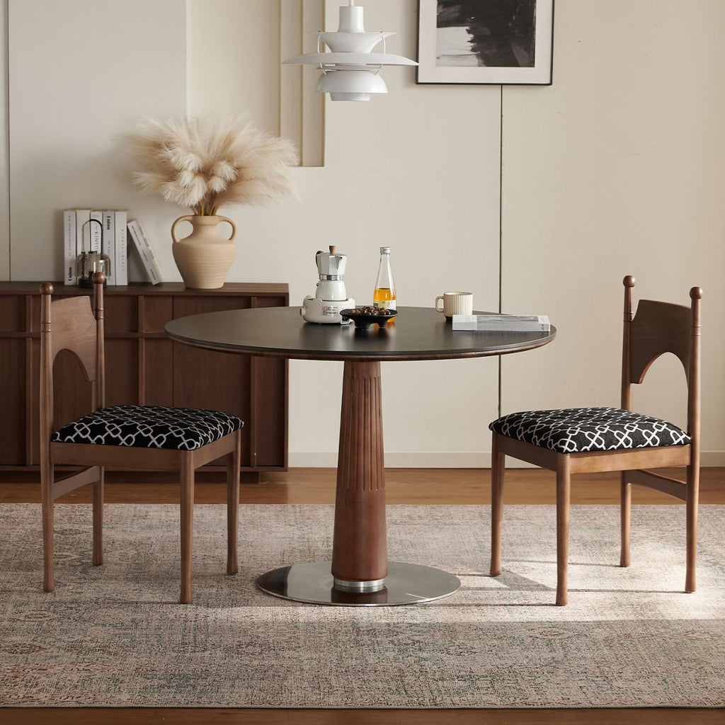 Simplistic Circular-shaped Dining Table with Slate Top and Fixed Table Mechanism