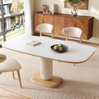 Stone Dining Table with Natural Color Plinth Base for 4 to 6-Person Seating, Featuring Anti-Fouling Sintered Stone Tabletop
