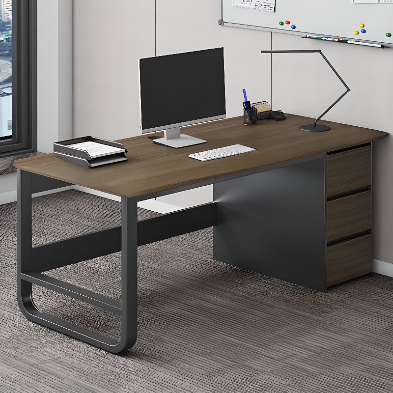 Modern Rectangular Laminate Desk with Gray/Auburn/Unfinished Color and Drawers, Perfect Office Computer Desk with Cable Management