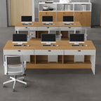 Chalk/Cocoa/Wood Color Timber Desk with Scratch Resistant Surface, Drawers, CPU Storage, Cable Management, and Front Splash