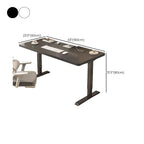 Modern Rectangular Height-Adjustable Laminate Desk in Midnight Black/Chalk/Light Brown with Cable Management and Hand-Operated Office Computer Desk