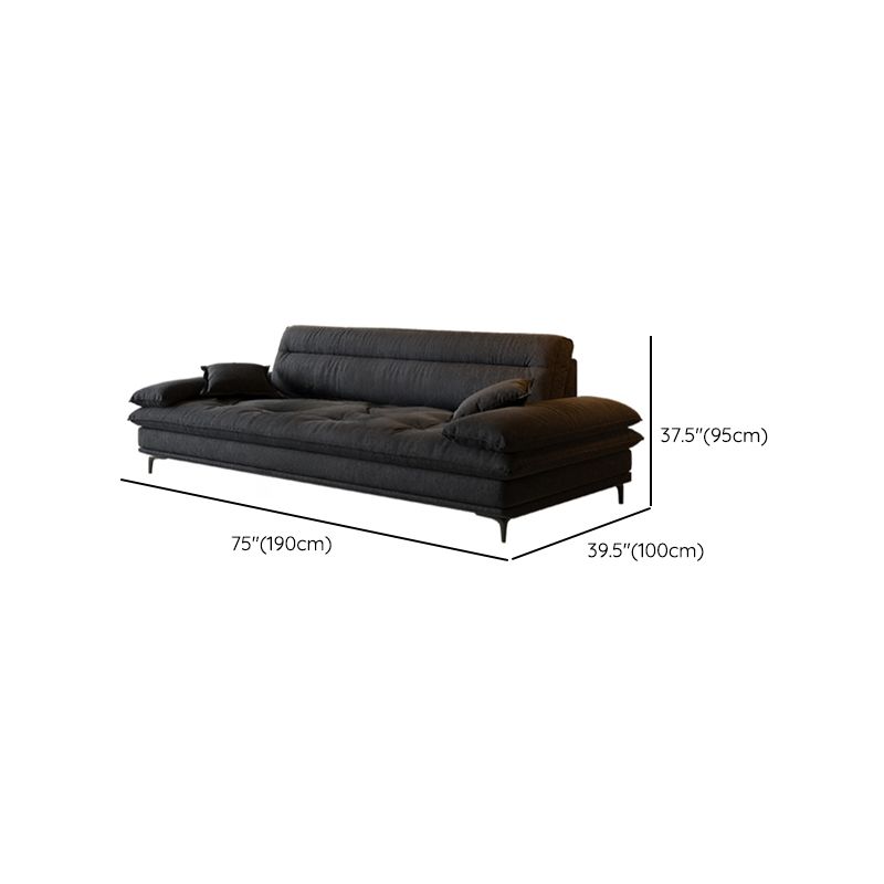 Modish Solid Color Black Standard Sofa, 4/5/6-Seater with Pillow Top Arm and 2 Pillows