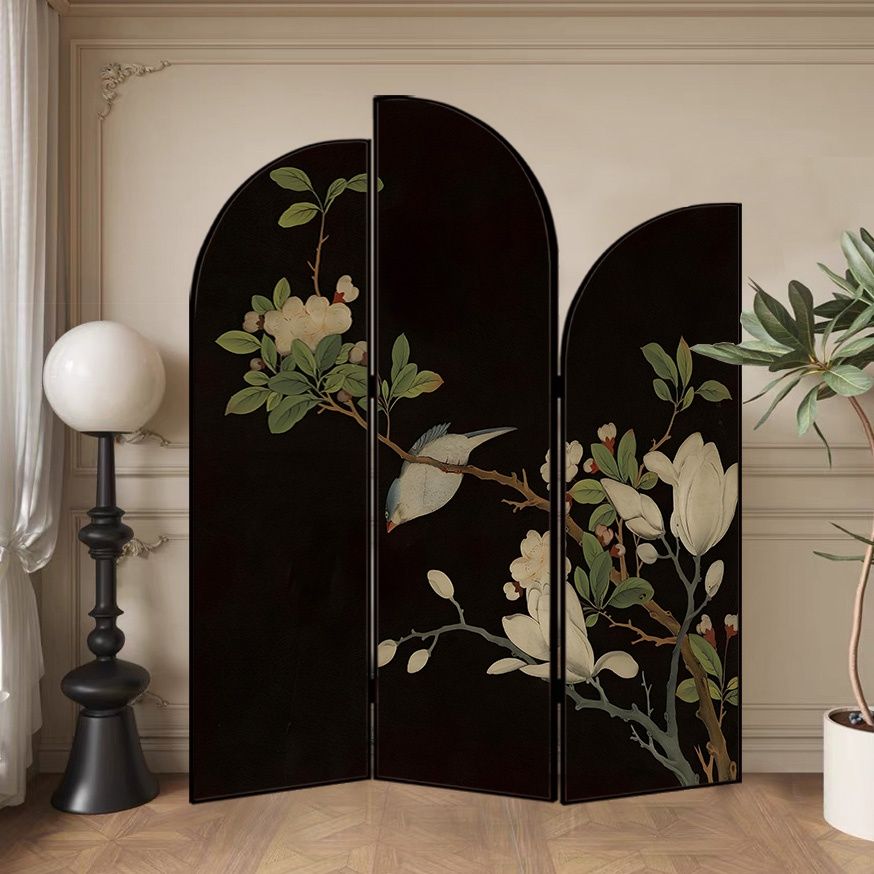 Screen Divider Minimalist Opaque Fold-up with Natural Wood Frame, 3 Panels, Double Sided Print, and Independent Design