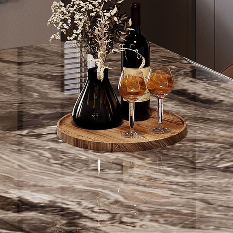 Natural Marble Dining Table in Modern Simple Style with Fixed Table, Cocoa Table Top, Seating for 4/6-person Seat, Scratch Resistant Marble Slab Mixed-material Design