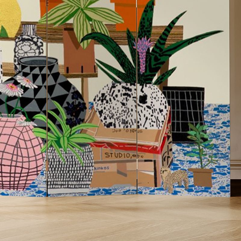 Multicolor Opaque Natural Wood Screen Divider with Fold-up Double Sided Print and Independent 5 Panels/4 Panels/3 Panels