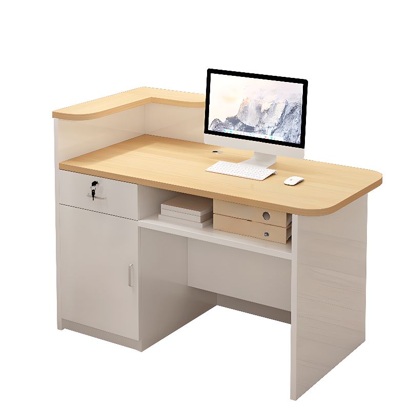 Rectangular Reception Desk with Locker, Locking Drawer, Cable Management, Filing Cabinet, and Manufactured Wood Top