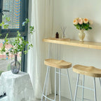 Modern Pub Table with Natural Wood Top and Four Legs in Wood Grain, Rectangular Shape