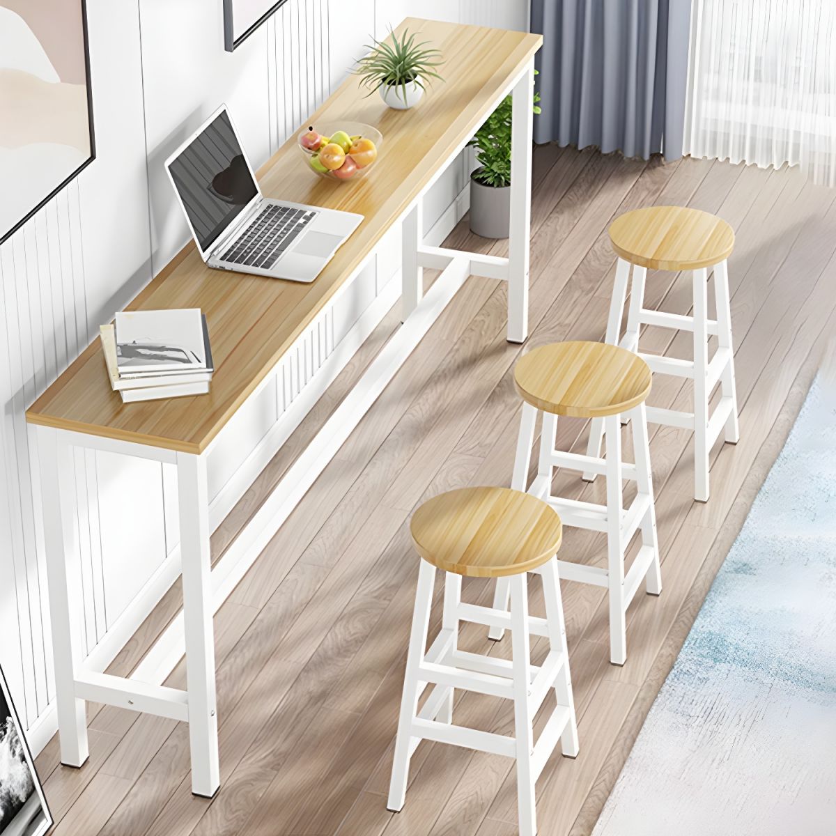 Modern Light Wood Rectangular Bar Set with Trestle Base and Counter Height (100cm)