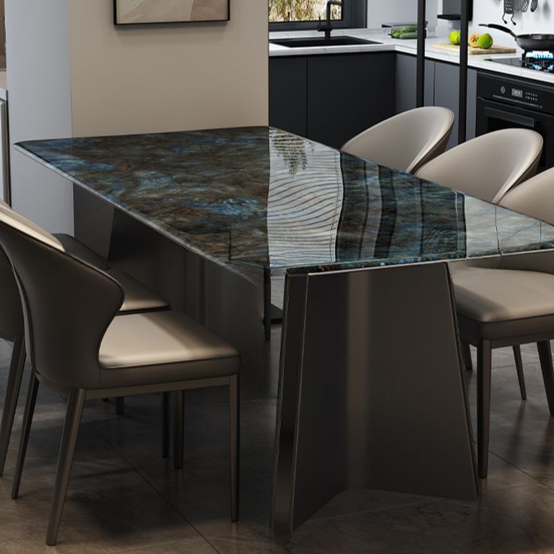 Marble Effect Dining Table in Modish Style with Steel Ink Base, Fixed Table, Dirt-resistant, 6-person Seat/Seats 4, Mixed Materials
