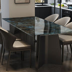 Marble Effect Dining Table in Modish Style with Steel Ink Base, Fixed Table, Dirt-resistant, 6-person Seat/Seats 4, Mixed Materials