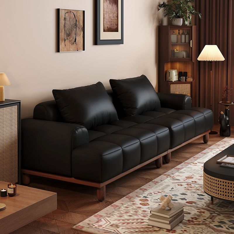 Contemporary Modern Solid Color Scratch-durable Standard Sofa in Pu Leather with Gray/White/Light Brown Upholstery, 2-seater with 2 Pillows
