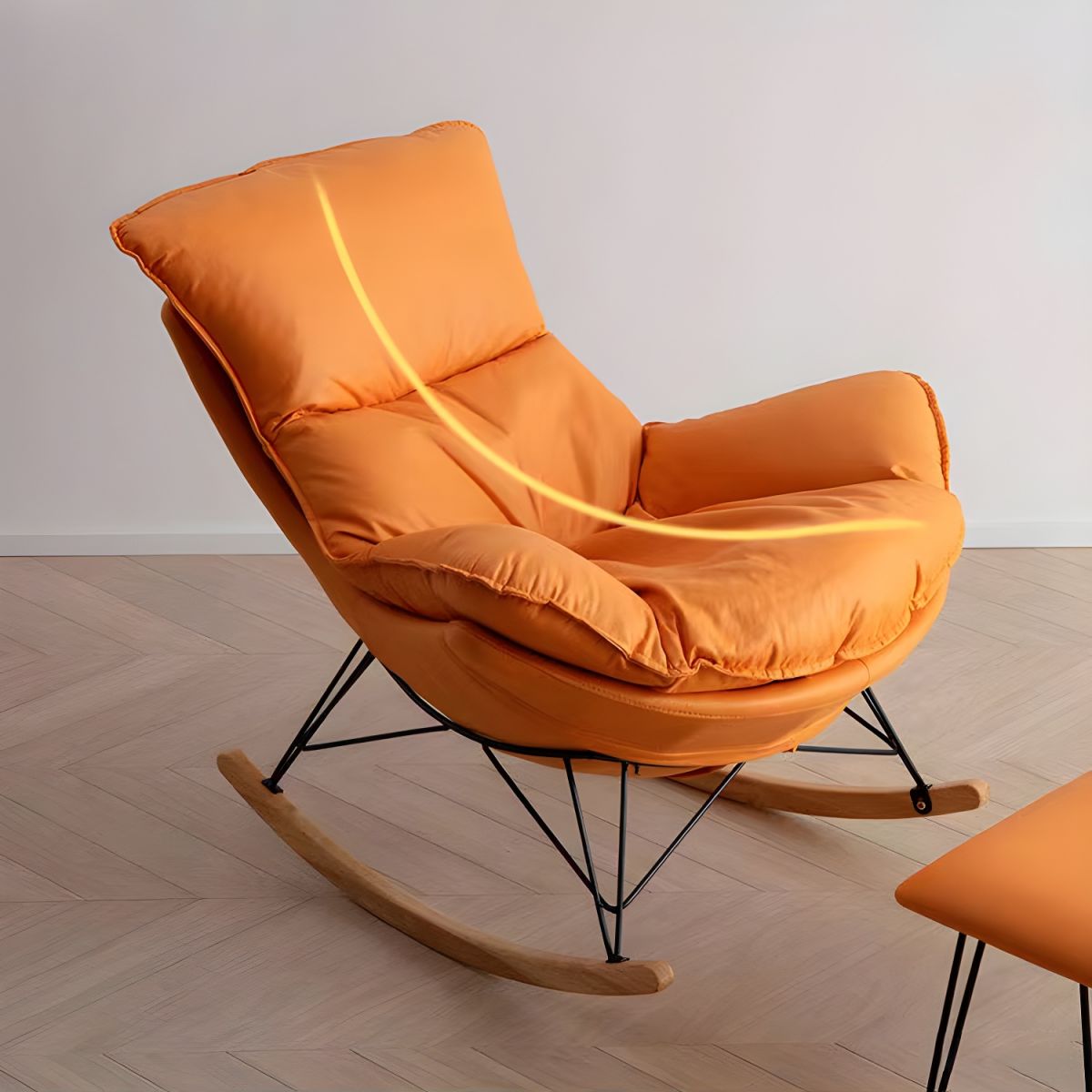 Modern Plain Rocking Chair Faux Leather Water Resistant Chair with Ottoman