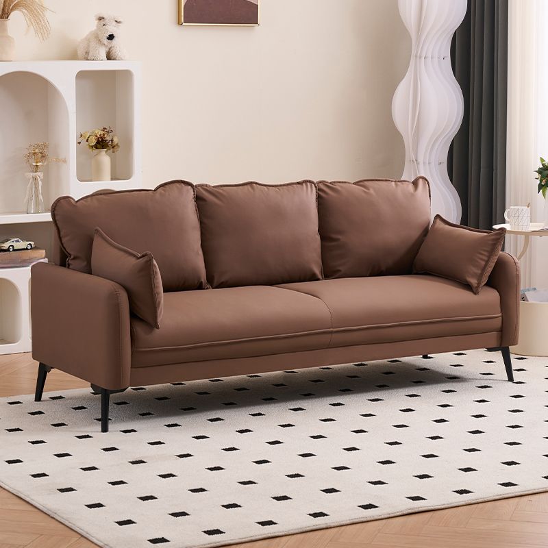 Simple Off-White/Amber Color/Gray Stain Resistant Solid Color Synthetic Leather Floor Sofa with 2 Pillows for 3-seater
