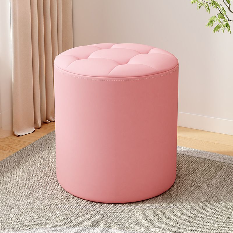 Casual Azure/Cream/Citrus Color Solid Color Vinyl Leather Rounded Decorative-stitched Standard Ottoman