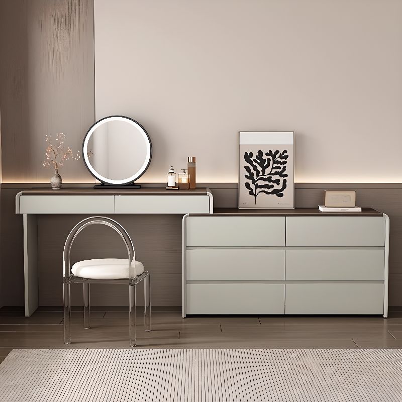 Light Brown Simplistic Natural Wood Makeup Vanity with 8 Drawers in Standard/Large Size