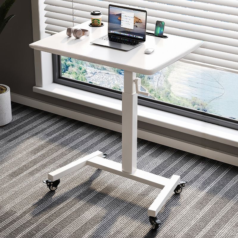 Simplistic Rainproof H-Shape Desk with Manual Height Adjustment, Chalk/Auburn Top, Detached Lumber, and Wheels/Casters