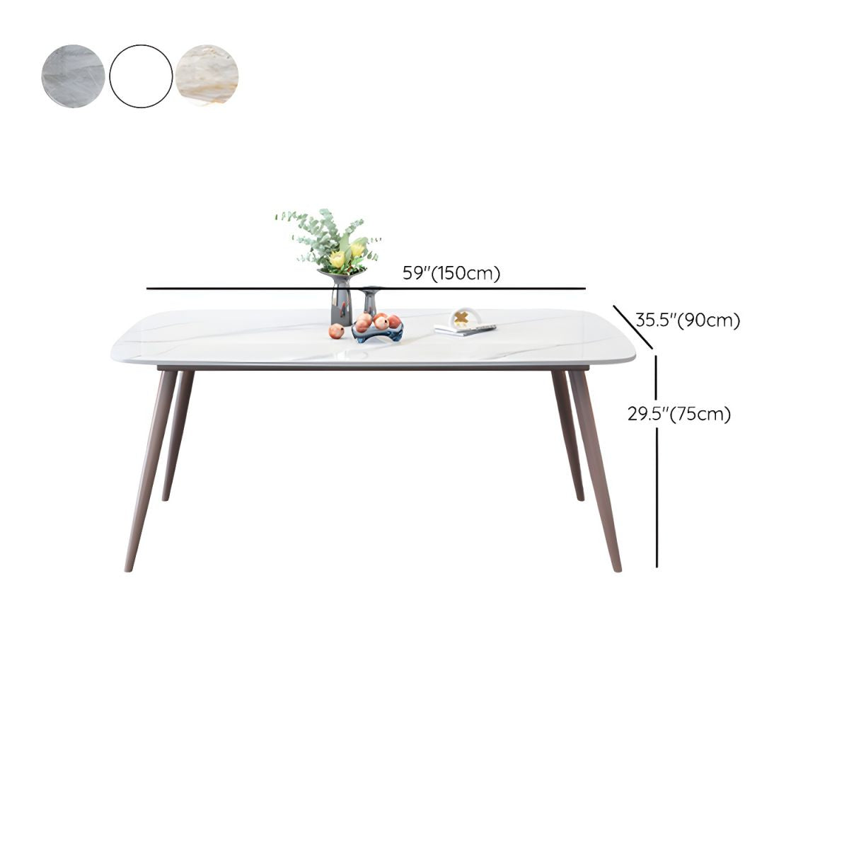 7-Piece Metal Modern Dining Set with Slate Table Top and Upholstered Chairs in Violet Color