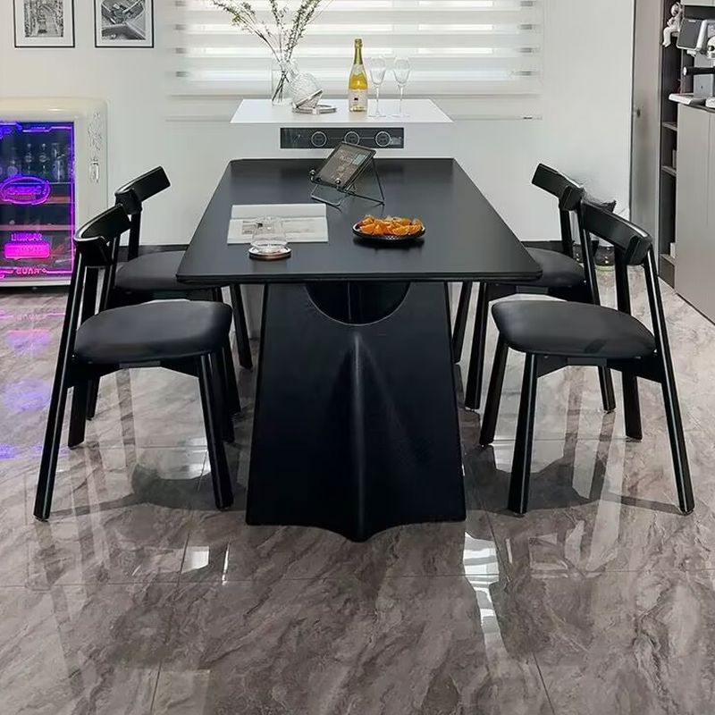 Simplistic Rectangular Dining Table with Slate Top and Fixed Table in Ink