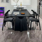 Simplistic Rectangular Dining Table with Slate Top and Fixed Table in Ink
