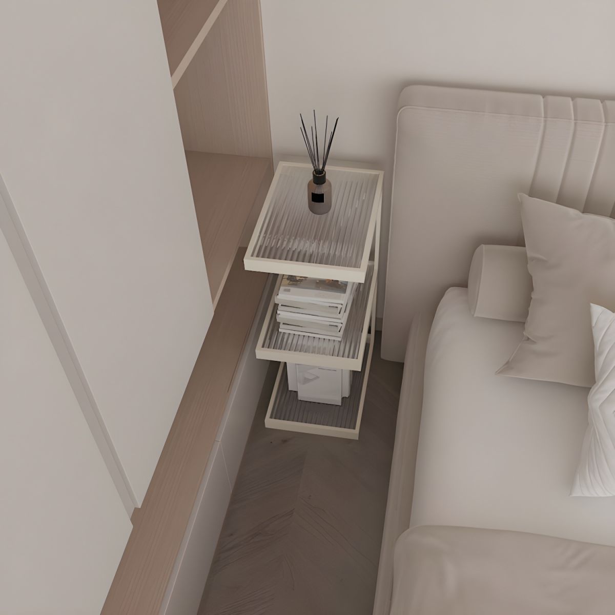 Minimalist Glass Nightstand with Steel Frame - Sleek Open Storage for Bedroom Essentials