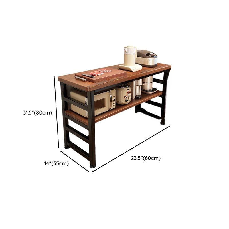 Modish Rectangle Kitchen Island with 3/2 Shelves, Manufactured Wood Countertop, Open Storage in Brown/Natural