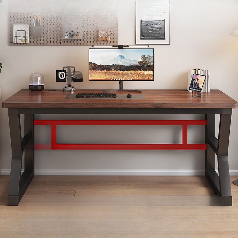 Metal Sledging Base Warp Resistant Auburn Rectangle Office Computer Desk, Shelves Included & Rounded Corners & Cable Management Included