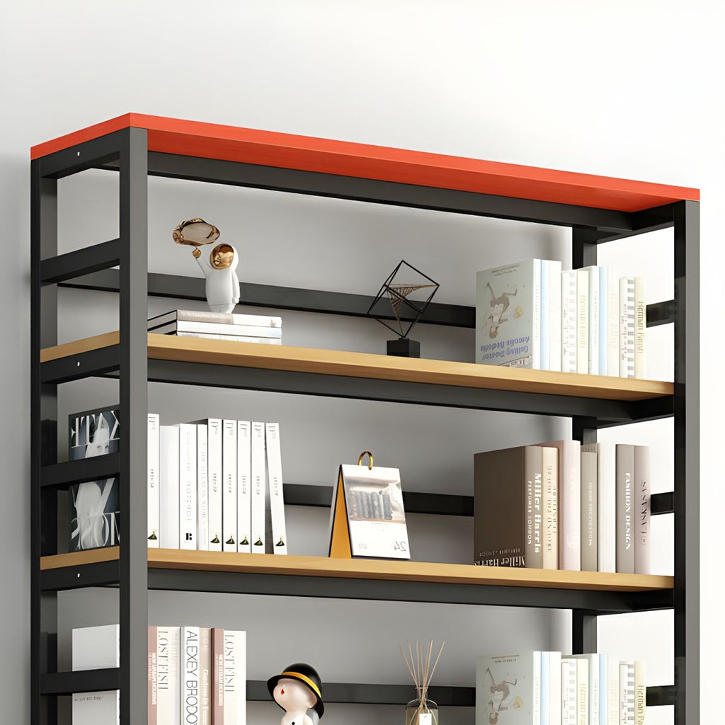 Contemporary Metal Display Stand with Wooden Shelves and Open Storage