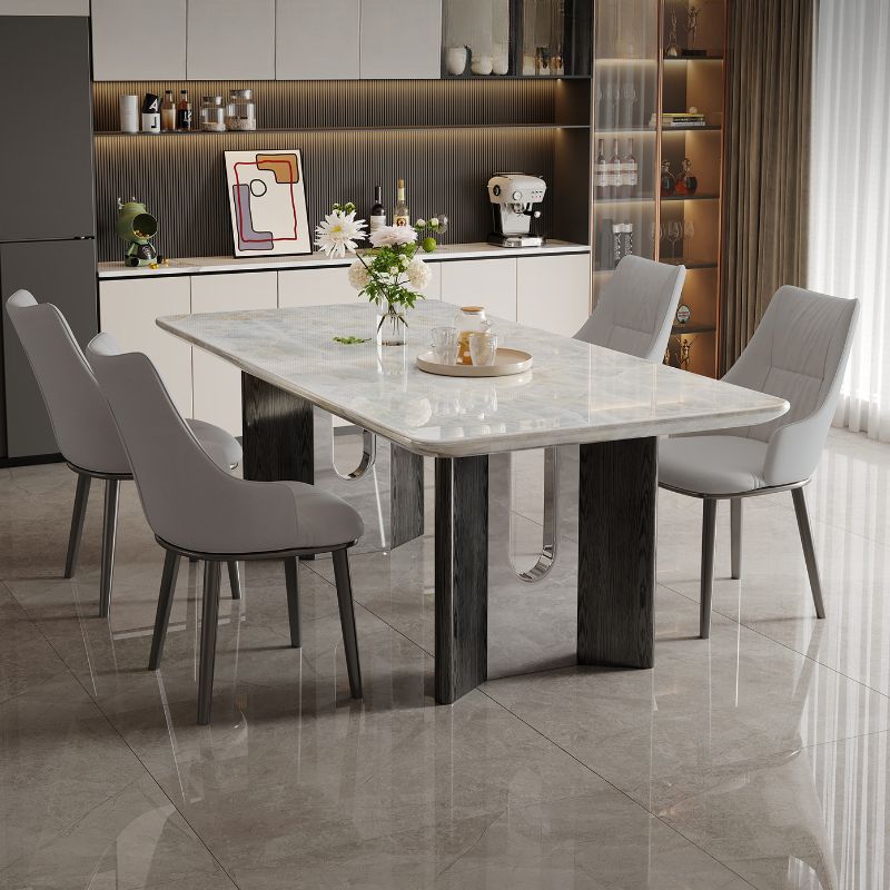 Trendy Marble Top Dining Table with Stainless Alloy Legs, Fixed Table in White, Scratch-immune for 4-person Seating/Seating for 6