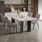Trendy Marble Top Dining Table with Stainless Alloy Legs, Fixed Table in White, Scratch-immune for 4-person Seating/Seating for 6