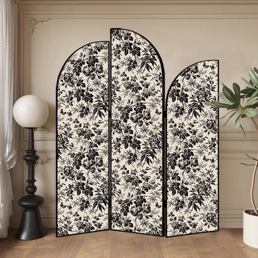 Screen Divider Minimalist Opaque Fold-up with Natural Wood Frame, 3 Panels, Double Sided Print, and Independent Design
