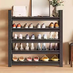 Art Deco Steel Rectangle Shoe Rack with Ink Finish and Adjustable Shelves for 21-30 Pairs in Drawing Room